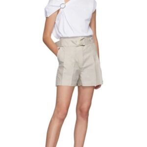 3.1 Phillip Lim Beige Belted Utility Shorts Lightweight Pleated Cotton Blend